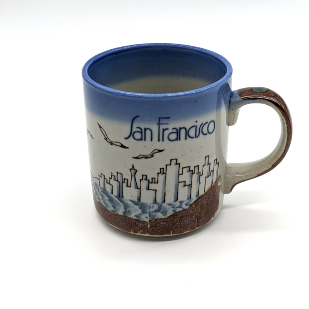 Mico San Francisco Skyline Coffee Mug Ceramic Blue Brown Speckled 12oz.